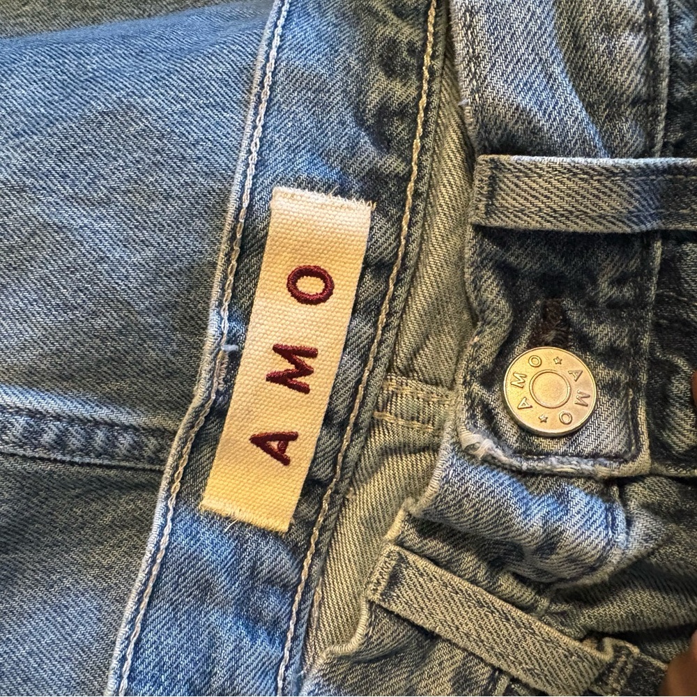 AMO Denim “Welder Skirt” in Woodland Wash | Size 26 | Raw Hem Midi Skirt (0510) - Picture 4 of 8